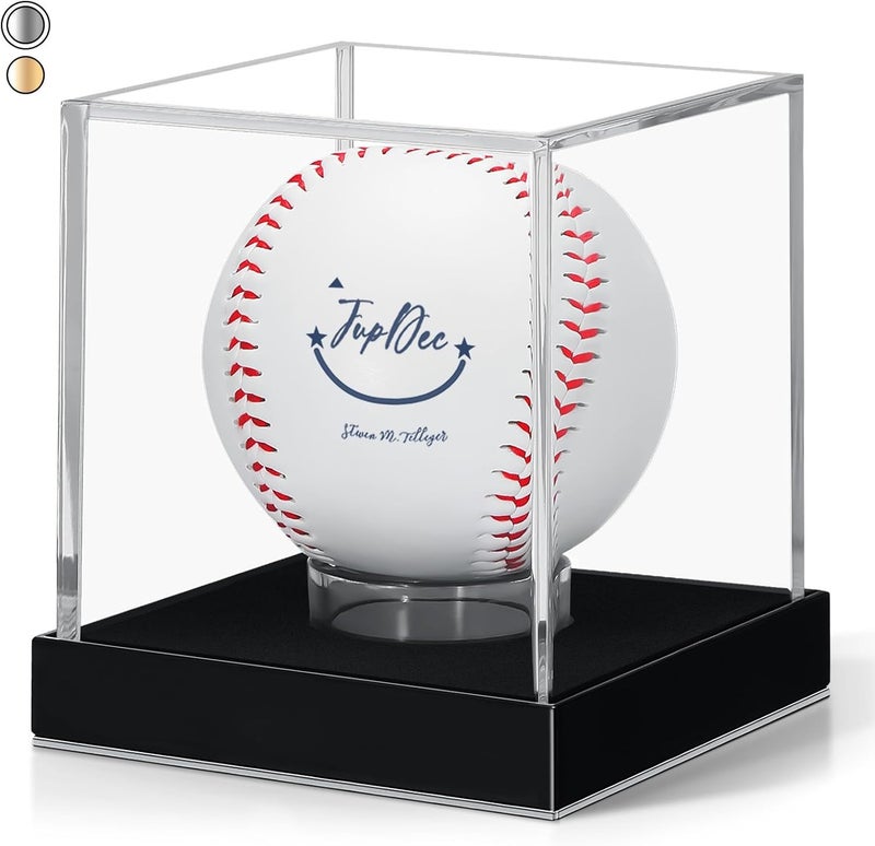 JupDec Baseball Display Case, Clear Acrylic Cube Baseball Holder with Durable Base, UV Protected Autograph Stand Box for Single Ball, Ideal Gift for Collector & Sports Enthusiast, Silvery, 1 Pack - Image 1